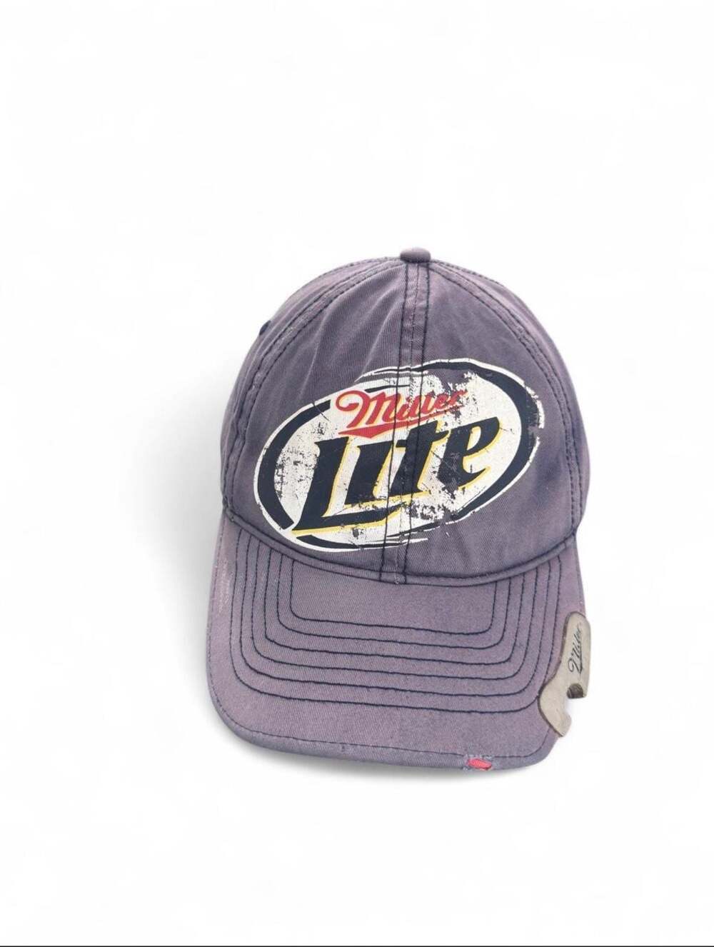 Miller Lite Distressed Baseball Cap with Metal Bottle Opener and Back Logo